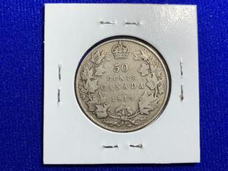 1919 Canada Fifty Cent Silver Coin.