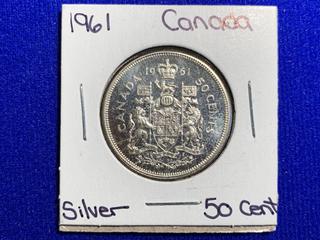 1961 Canada Fifty Cent Silver Coin.