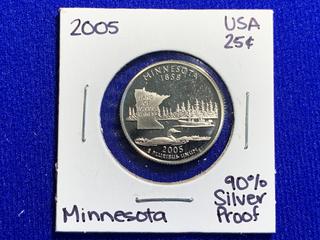 2005 USA Quarter Dollar Silver Proof Coin "Minnesota".