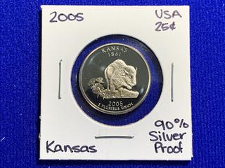 2005 USA Quarter Dollar Silver Proof Coin "Kansas".