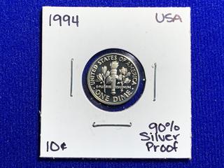 1994 USA One Dime Silver Proof Coin.