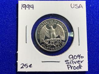 1994 USA Quarter Dollar Silver Proof Coin.