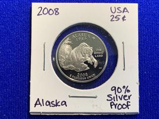 2008 USA Quarter Dollar Silver Proof Coin "Alaska".