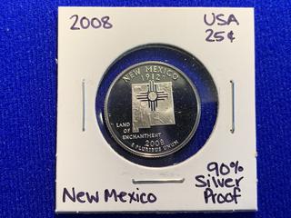 2008 USA Quarter Dollar Silver Proof Coin "New Mexico".