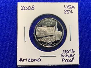 2008 USA Quarter Dollar Silver Proof Coin "Arizona".