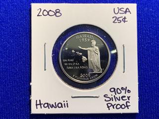 2008 USA Quarter Dollar Silver Proof Coin "Hawaii".