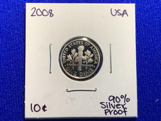 2008 USA One Dime Silver Proof Coin.