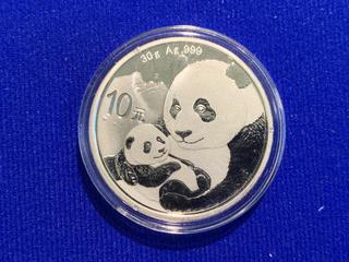 2019 China Ten Yuan Thirty Gram .999 Silver Panda Token.