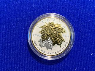 2014 Canada Three Dollar 1/4 Ounce .9999 Fine Silver Coin "The Maple Leaf".