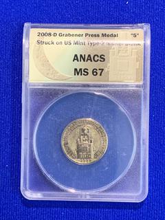 2008 Moonlight Mint Grabner Press Medal "5" Token .