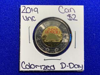 2019 Canada Two Dollar Uncirculated Colour Printed Coin "D-Day 75th Anniversary".