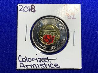 2018 Canada Two Dollar Colour Printed Coin "Armistice 100th Anniversary".