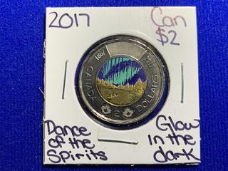 2017 Canada Two Dollar Colour Printed Glow In the Dark Coin "Dance of The Spirits".