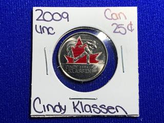 2009 Canada Twenty Five Cent Uncirculated Colour Printed Coin "Cindy Klassen".