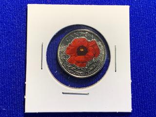 2015 Canada Twenty Five Cent Colour Printed Coin "Remembrance Poppy".