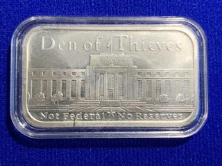 Silver Shield One Troy Ounce .999 Fine Silver Bar.