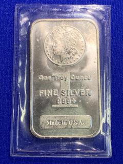 One Troy Ounce .999 Fine Silver Bar.