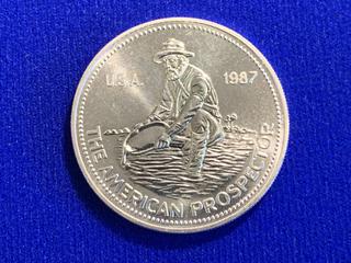 1987 Engelhard One Troy Ounce .999 Fine Silver Token "American Prospector".