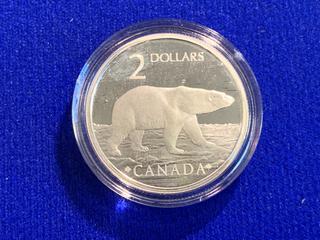 2004 Canada Two Dollar Coin And Stamp Set "The Proud Polar Bear" c/w Display Case.