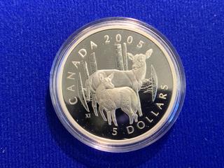 2005 Canada Five Dollar Coin And Stamp Set "White Tailed Deer & Fawn" c/w Display Case.