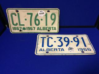 (2) Vintage Alberta Lisence Plates. 1966-1967.