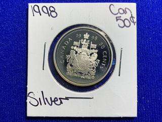 1998 Canada Fifty Cent Silver Coin.