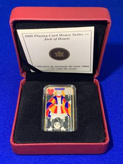 2008 Canada Fifteen Dollar .9999 Fine Silver Bar "Jack of Hearts" c/w Display Case.