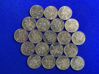 (20) Consecutive Years Canada Fifty Cent Coins, 1968 - 1987.