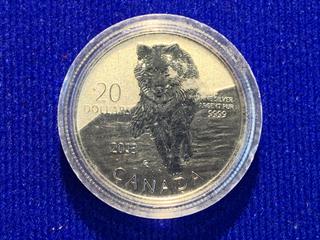 2013 Canada Twenty Dollar .9999 Fine Silver Coin "Wolf".