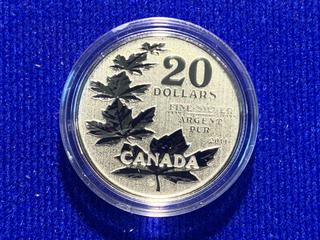 2011 Canada Twenty Dollar .9999 Fine Silver Coin "Maple Leaves".