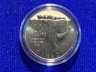 2012 Canada Twenty Dollar .9999 Fine Silver Coin "Polar Bear".