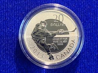 2013 Canada Twenty Dollar .9999 Fine Silver Coin "Hockey".