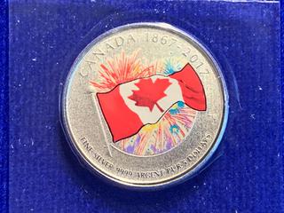 2017 Canada Five Dollar .9999 Fine Silver Colour Printed Coin "Canada 150th Anniversary".