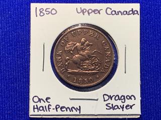 1850 Upper Canada One Half Penny "Dragon Slayer".