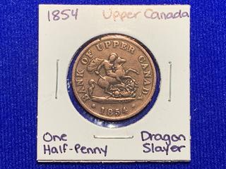 1854 Upper Canada One Half Penny "Dragon Slayer".