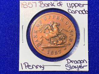 1857 Upper Canada One Half Penny "Dragon Slayer".