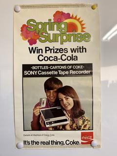 (3) Coca-Cola Win The Sony Cassette Recorder Contest Poster 1970's.