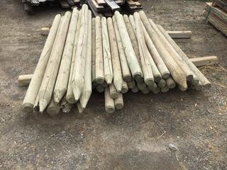 Quantity of 8' Pressure Treated Fence Posts (4" Thick) & Quantity of 6' Pressure Treated Posts (3" Thick). Control # 8003.