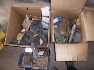 (2) Boxes & Milk Crate of Oil Seals, Bushings, Light Switches, Electrical Boxes & Grease Guns.