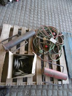 Acetalyne Torch, Hoses, Gauges, 2 Hand Post Drivers & Straps.