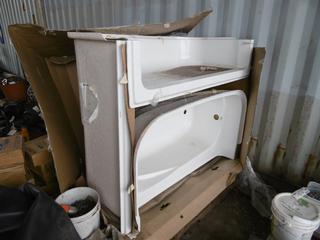 60" Fiberglass Bathtub w/ Shower Surround *Slight Damage to Tub*.