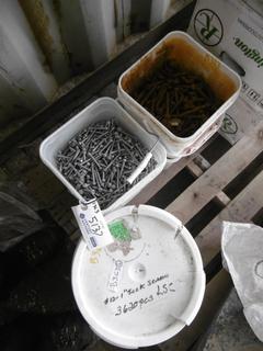 (1) Pail #12 Teck Screws 1", (2) Pails 3 1/2" Bolts, (1) Pail 2 1/2" Self Tapping Screws.