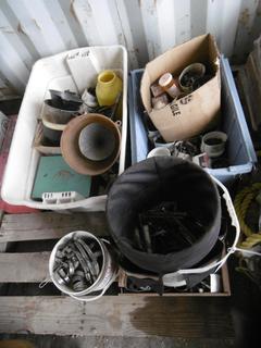 Pallet of Assorted Bolts, Hose Clamps & Fuel Funnels.