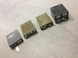 (5) Metal Storage Boxes w/ Hydraulic Seals, Nuts, Bolts & Rivets.