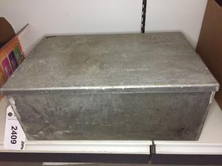 Heavy Duty Metal Box w/ Lid & Various Tools.