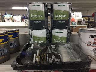 (4) Exterior Latex Primer 3.7L, (1) Paint Tray Microfiber 4 pc Set.