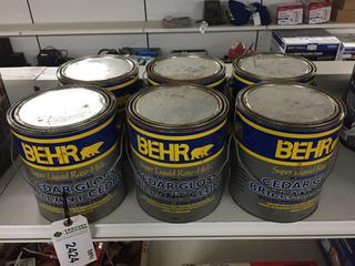 (6) 3.79L BEHR Exterior Cedar Gloss Wood Finish.