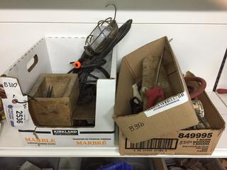 (3) Miscellaneous Boxes of Welding, Drill Bits, Vise, Pony Pump, & Trouble Light.