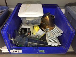 Bin of Miscellaneous Hardware, Floor Registers, Nails, Caulking Guns, etc.