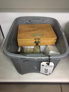 Bin of Router Bits & Assorted Nail Gun Fasteners.